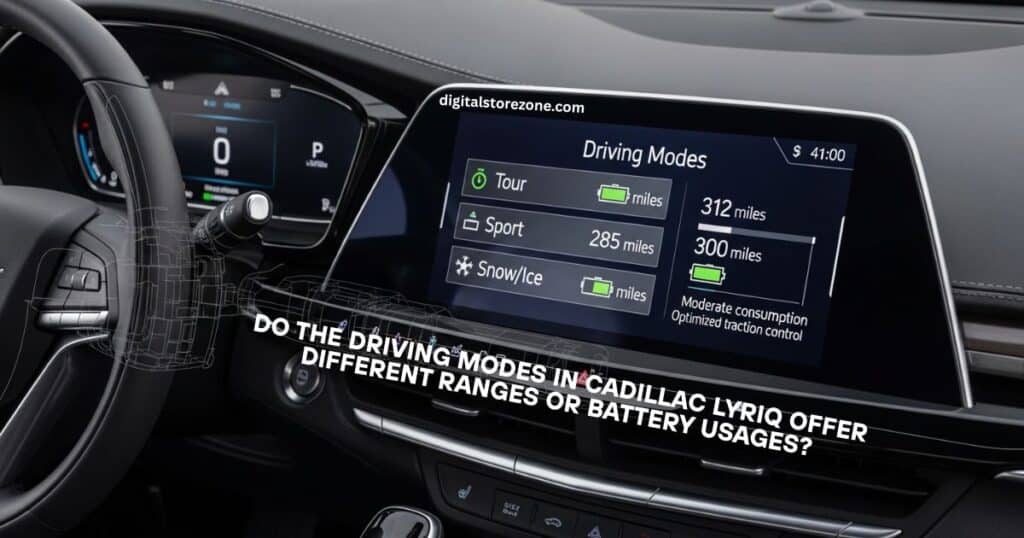 do the driving modes in cadillac lyriq offer different ranges or battery usages?